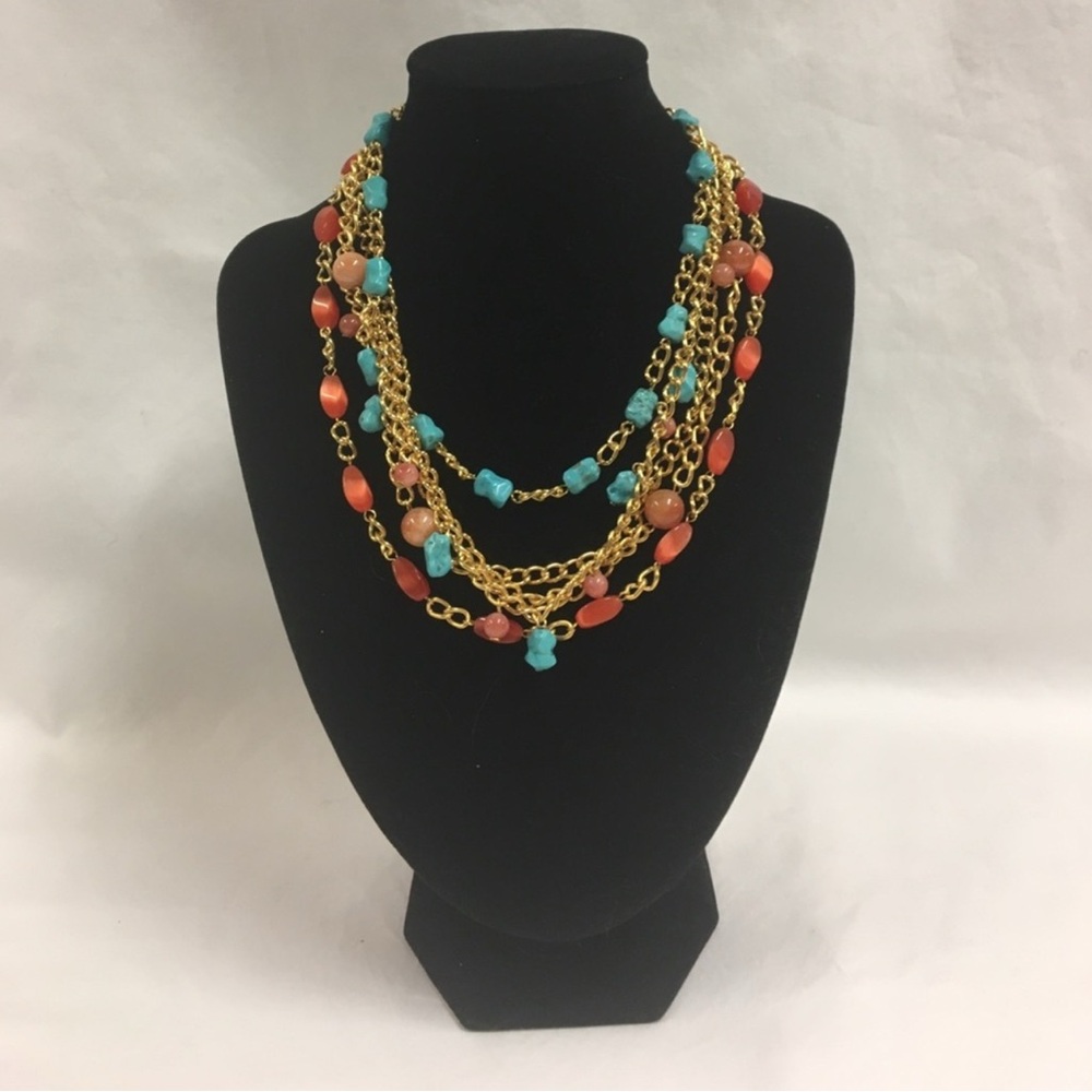 + Gold and Turquoise Multi-Strand Necklace